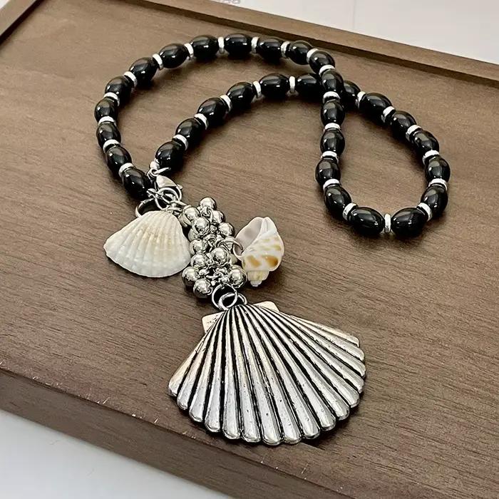 Pendentif coquille de conque, Art rétro pour fille, plage, vacances, fête, collier, bijoux à la mode