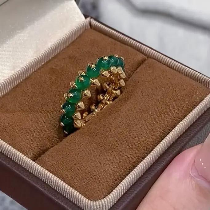 High Craft Nouveaux anneaux à rivets en argent sterling 925 avec agate verte, plaqués or 18 carats,