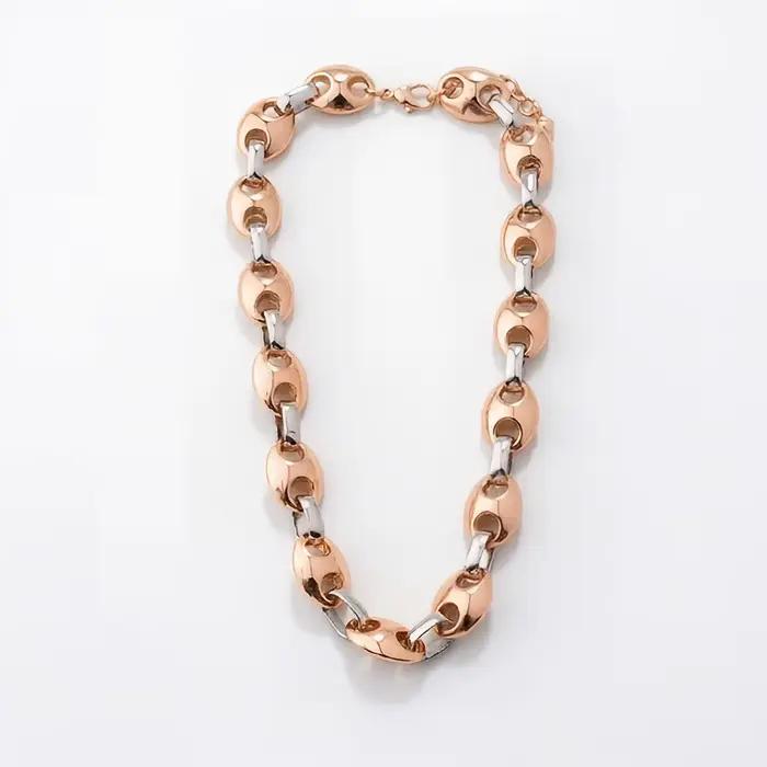 Collier à maillons en forme de grains de café, bicolore, de style audacieux, idéal pour compléter un