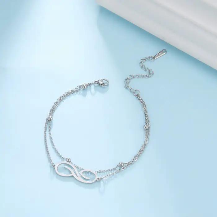 Skyrim – Bracelet symbole infini en acier inoxydable pour femmes, symbole géométrique minimaliste, chaîne de perles Double couche, bijoux cadeau pour Couple