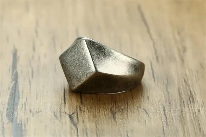 Bague chevalière pour hommes en acier inoxydable quadrilatère à dessus plat carré bijoux