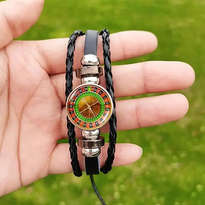 Bracelet en cuir avec roue de Roulette pour hommes et femmes