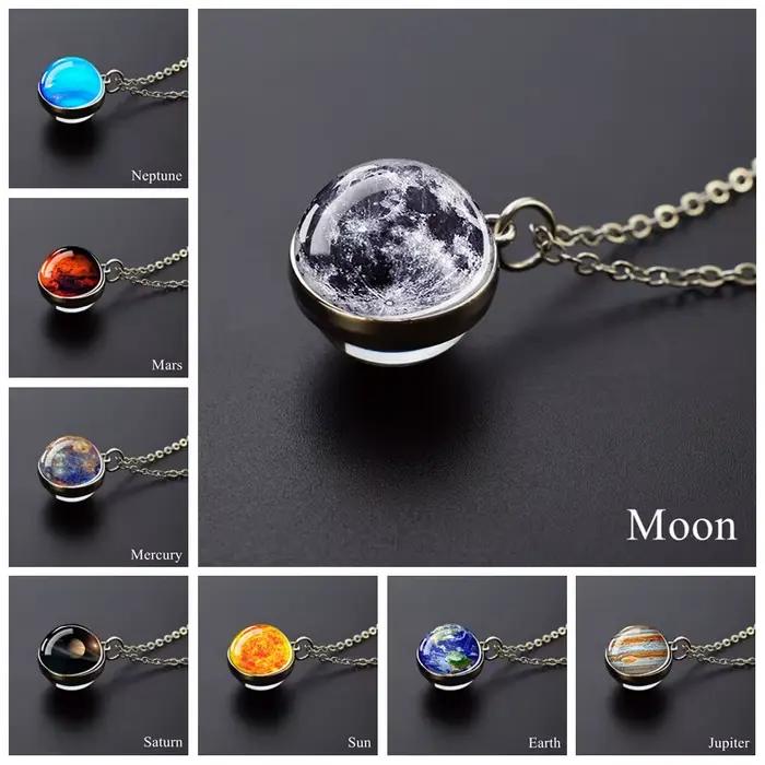 Système solaire planète collier lune terre Júpiter Neptune Mars Venus mercure boule de verre pendentif