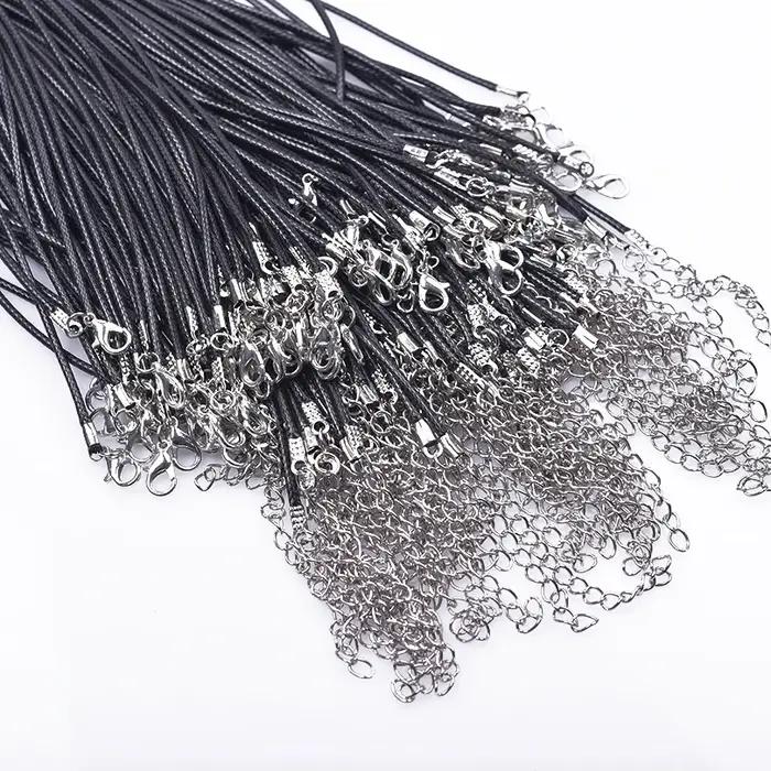 50/55/60cm cordon noir en cuir corde chaîne collier attache alliage chaînes étendues cire Pack colliers pour femmes hommes fermoir à homard
