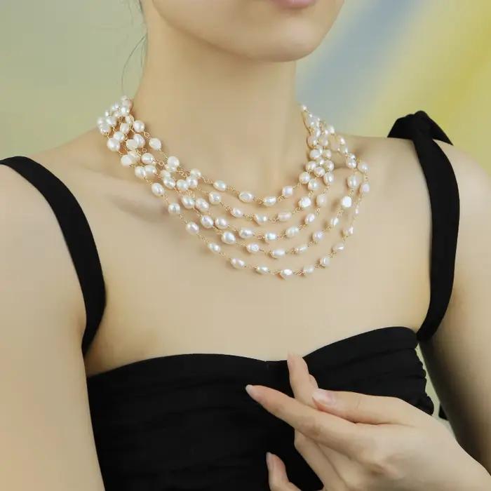 Collier de perles naturelles multicouches classique pour femmes occasions spéciales élégant cadeau GLSEEVO