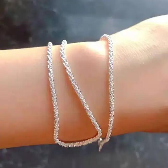 Collier en argent Sterling S925 authentique, clavicule scintillante de 2mm, chaîne de pull, bijoux à