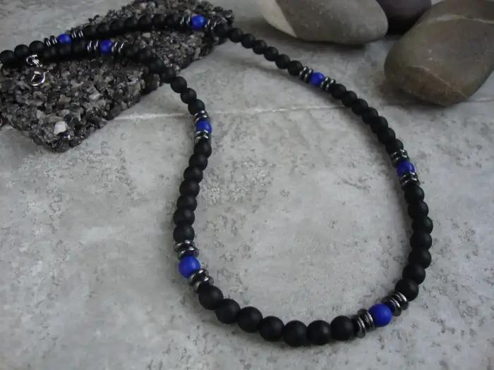 Collier de perles en hématite pour hommes, cadeau pour petit ami, collier noir