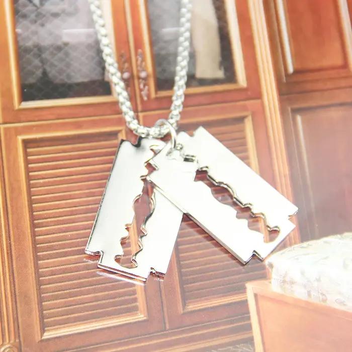 Bijoux fantaisie Double bord lames de rasoir pendentif pour hommes collier décontracté mâle