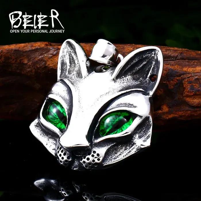 Collier pendentif yeux verts acier inoxydable forme coeur bijou mignon animal rock mode nouveau BE16-2022 SION L homme femme occasionnels speciaux