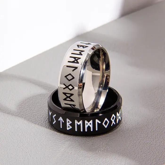 Bague Homme Rétro en Acier Inoxydable avec Runes et Motifs Viking Nordiques Odin – Bijou Amulette