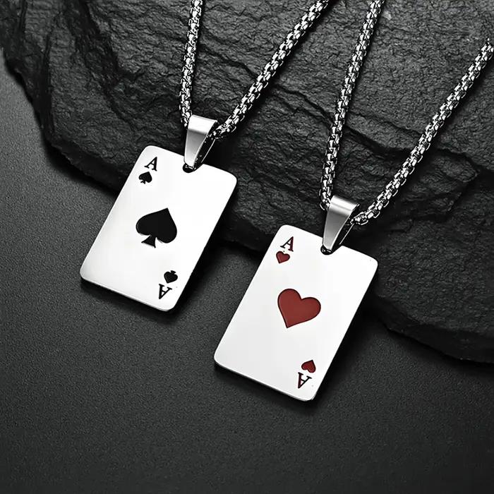 Hip Hop acier inoxydable carte de Poker Ace of Spades collier pour hommes pendentif chaîne cartes à jouer bijoux Ace of Hearts colliers