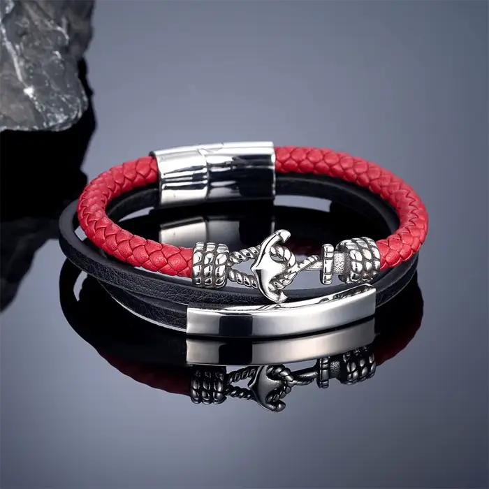 Bracelet ancre en cuir multicouche Vintage pour hommes et femmes