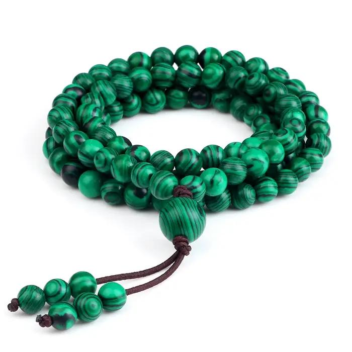 Collier de malachite naturelle en pierre semi-précieuse pour homme et femme colliers de prière et de méditation pour mariage fiançailles et célébrations