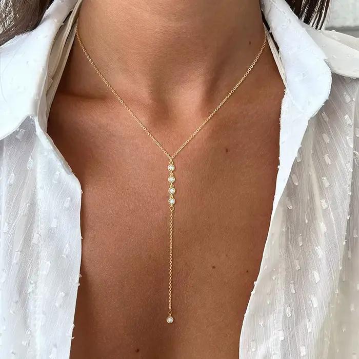 Collier Lariat en acier inoxydable plaqué or