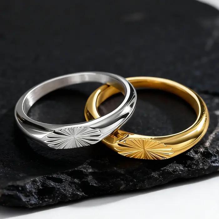 Bague en acier inoxydable Sunburst pour homme élégante et résistante occasion spéciale cadeau de mariage anniversaire soirée de gala tenue quotidienne