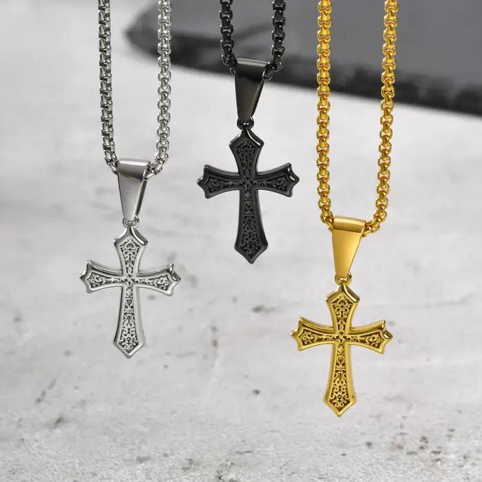 Collier pendentif croix en acier inoxydable chic pour hommes et femmes cadeaux d'anniversaire fête des pères occasions spéciales