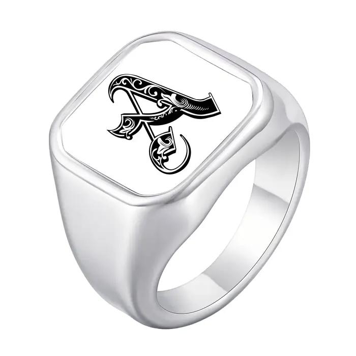 Bagues personnalisées gravées avec initiales A-Z pour hommes, bague signet en acier inoxydable pour