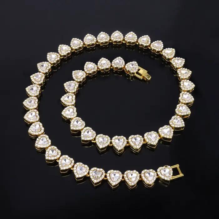 Ensemble de bijoux en zircone cubique et alliage de zinc pour femmes et hommes style hip-hop rock occassions spéciales