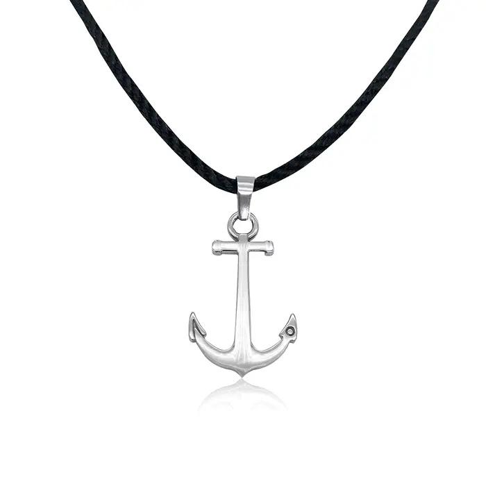 Runda – collier pendentif ancre nautique noire pour hommes, réglable en acier inoxydable avec corde