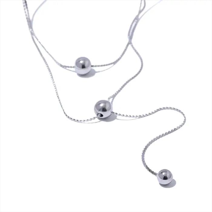 Collier en acier inoxydable avec pendentif de perles rondes, design géométrique en or véritable, cadeau élégant pour femmes, idéal pour les soirées et événements sociaux