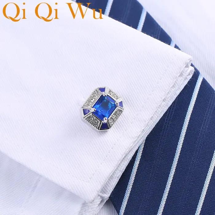 Boutons de manchette de luxe en cristal bleu pour hommes