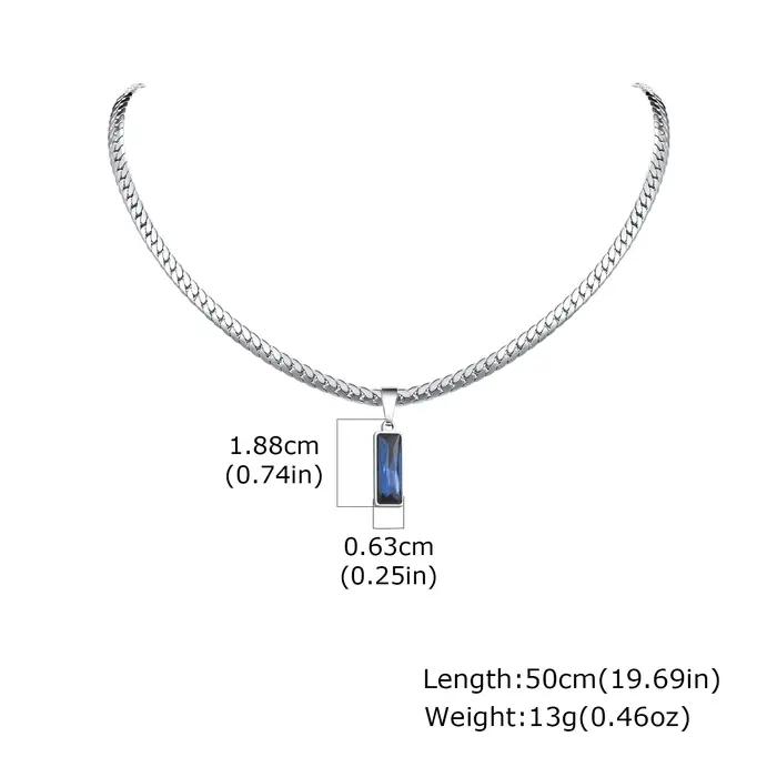 Collier pendentif géométrique bleu mer pour hommes et garçons, colliers plats en chaîne cubaine avec lame en acier inoxydable, cadeau de bijoux Cool Hip Hop