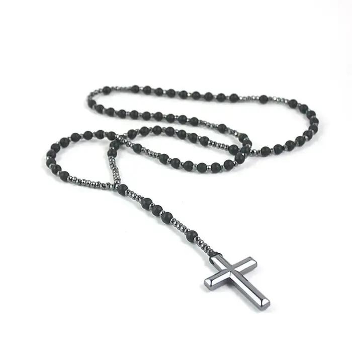 Collier Croix en Hématite pour Homme