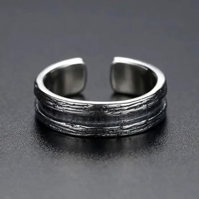 Bague couleur argent Vintage pour hommes, Design géométrique multi-lignes, bijoux de déclaration de doigt index, accessoire masculin réglable