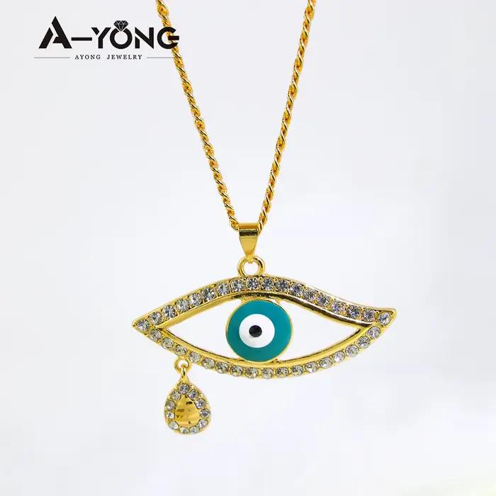 Punk Vintage mauvais yeux couleur or collier pendentifs plaqué or 18 carats Zircon Hip Hop mode pendentif femmes hommes fête bijoux cadeau
