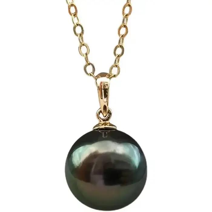 Collier pendentif en perles de verre bleu Tahiti