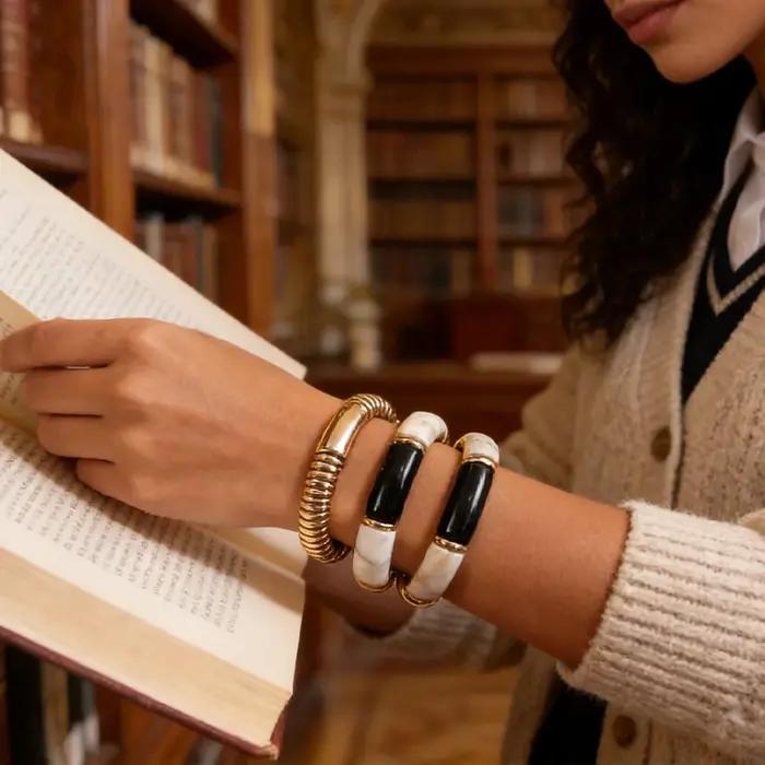 Ensemble de 3 bracelets en marbre de style moderne et éclaté