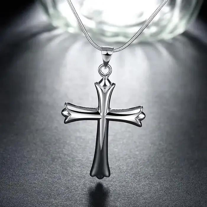Collier en argent avec pendentif croix pour hommes et femmes