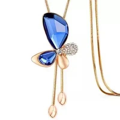 Collier Long avec pendentif papillon en cristal pour femmes