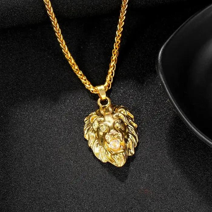 Hip Hop Rock grande couleur or tête de Lion pendentif collier pour hommes fête des pères bijoux cade