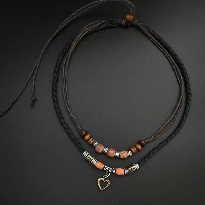 Collier en cuir de document antique vintage unisexe avec pendentif en forme de coeur pour hommes et femmes pour parties et occasions spéciales