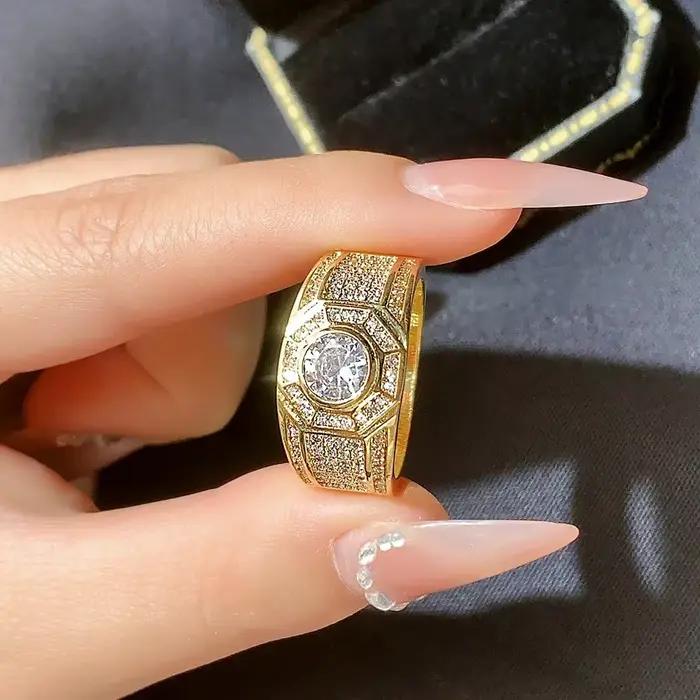 Bague luxueuse en or 18 carats pour hommes, en Zircon AAAA, cadeau d'anniversaire, bijoux pour hommes, bijoux de fête de haute qualité