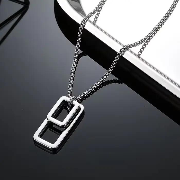 Collier pendentif rectangulaire géométrique double en acier inoxydable, bijou minimaliste moderne unisexe pour tenue décontractée et formelle V