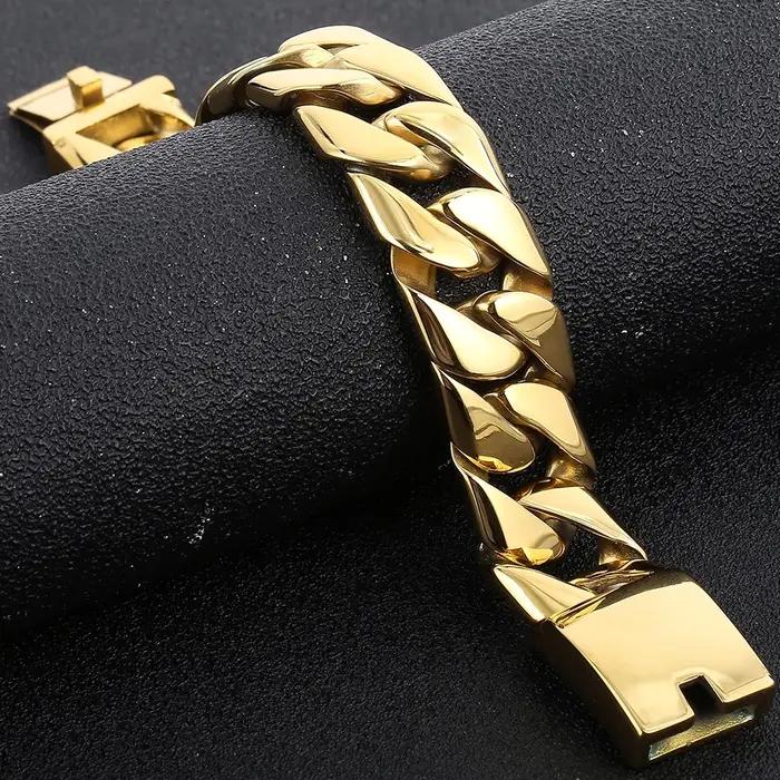 Bracelet de luxe en acier inoxydable doré pour hommes