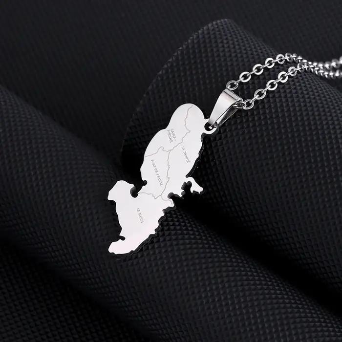 Collier avec pendentif en acier inoxydable pour hommes et femmes, 1 pièce, carte d'île de Martinique