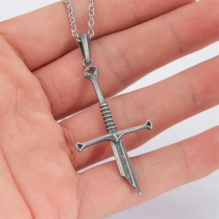 Rétro Excalibur cassé épée collier Punk à la mode pendentif en métal Collections Film le seigneur Narsil bijoux Fans cadeau
