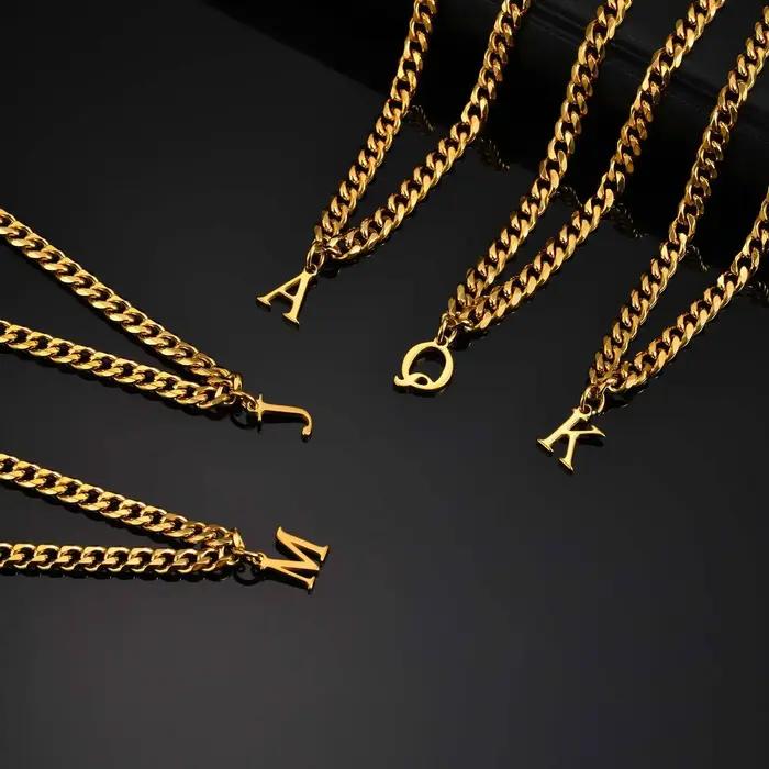 Collier initial de couleur or 18 carats pour hommes et femmes, colliers de chaîne en acier inoxydabl
