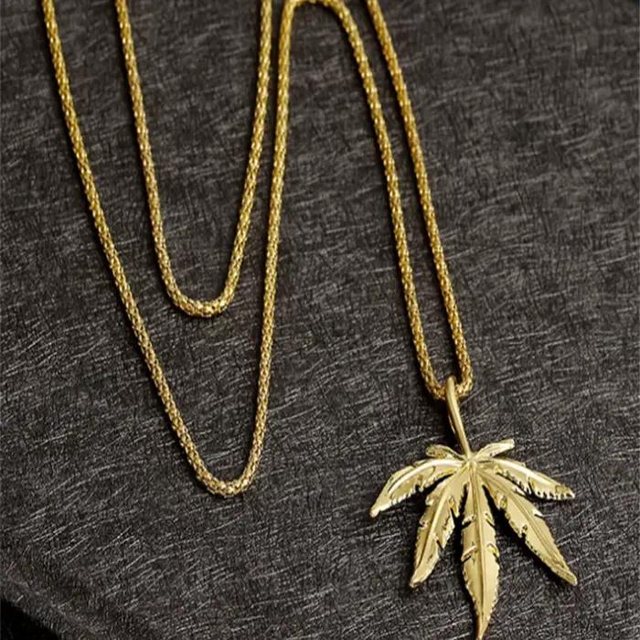 Colliers Hip Hop tendance en feuille de chanvre, chaînes à motif herbe, bijoux Hip Hop pour hommes et femmes, accessoires de streetwear quotidiens
