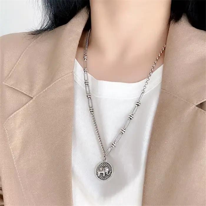 YIZIZAI-Collier pendentif éléphant rétro pour femme, plaqué argent thaïlandais, bijoux asymétriques, mode coréenne, vente en gros