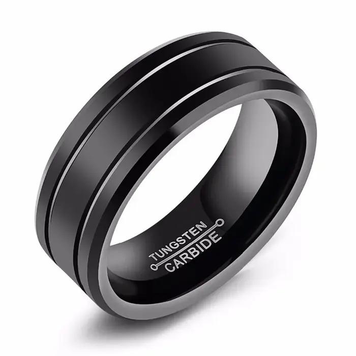 Bague en acier inoxydable noir pour hommes