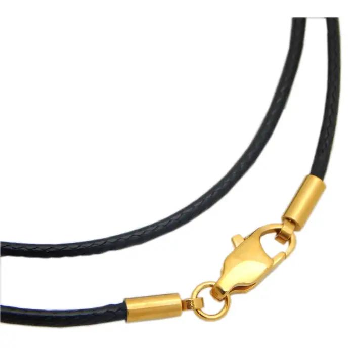 Collier en cuir ras du cou noir marron tressé corde chaîne cordon pour Femme Homme pendentif acier inoxydable boucle