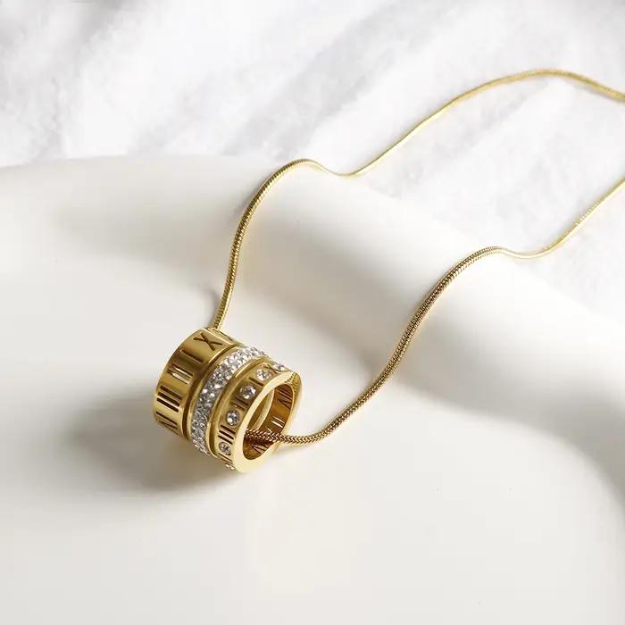 ZMfashion-Collier pendentif en chiffres romains incrustés pour femmes et hommes