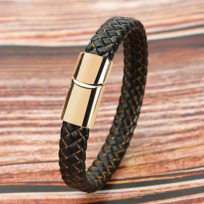 Mibrow – Bracelet en cuir tressé Vintage pour hommes et femmes, fermoirs magnétiques en métal, breloque Punk, bijoux à la mode