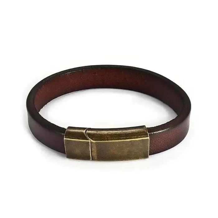 Bracelet en cuir tressé marron Punk pour hommes et femmes, fermoir magnétique en acier inoxydable, à la mode, 18.5/20.5/22.5cm, bijoux cadeaux