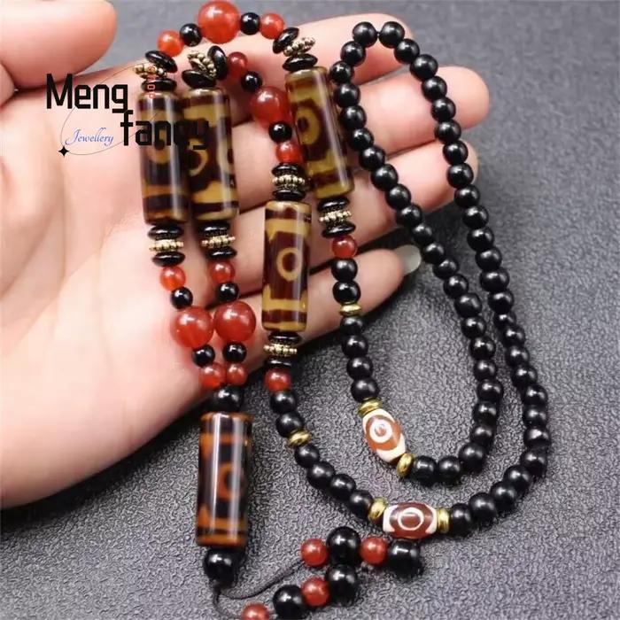 Collier de perles célestes à neuf yeux givrées rétro en Agate naturelle