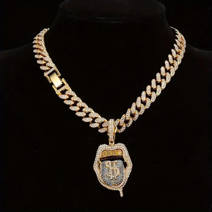 Chaîne Ice Out avec pendentif Dollar, 18 pouces (45 cm), style Cuban Punk, bijoux pour homme et femme, collier en zircon avec éléments Hip Hop, idéal pour un cadeau